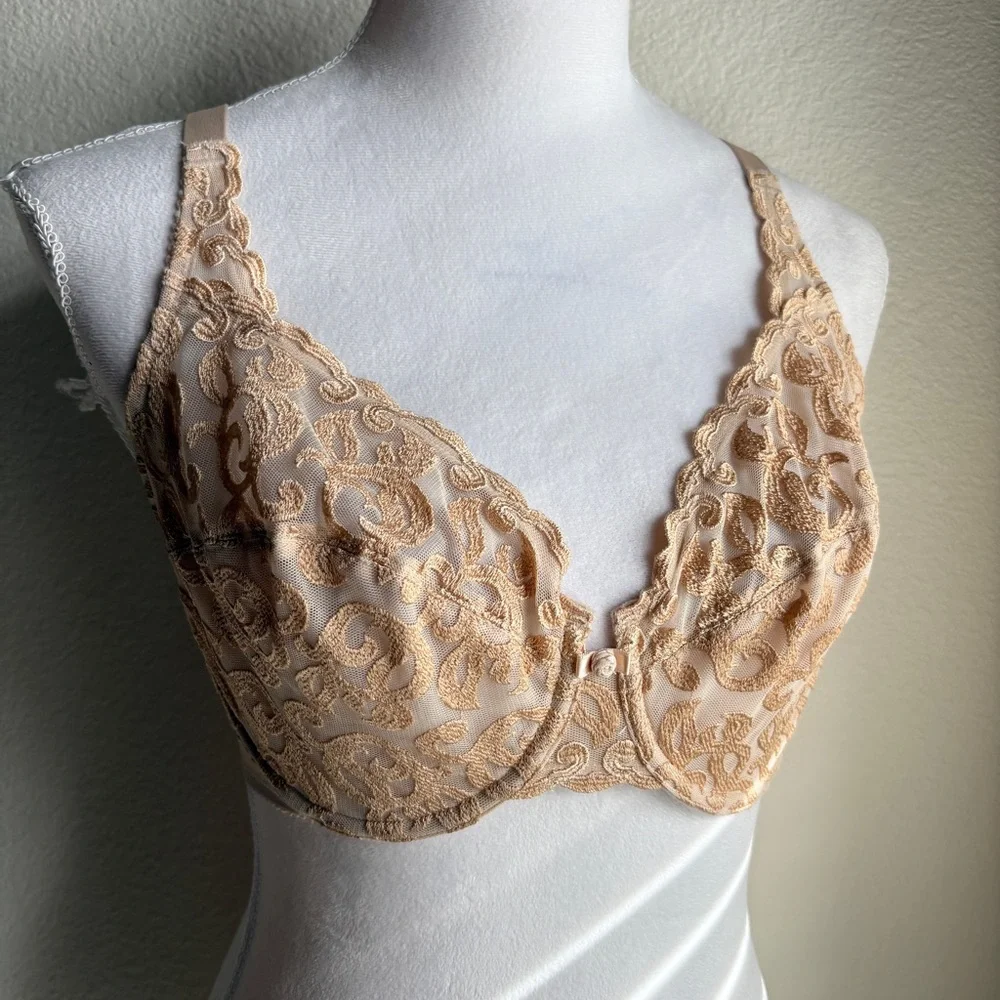 Wacoal Arabesque Underwire Semi Sheer Lace Bra Nude Tan 34DD